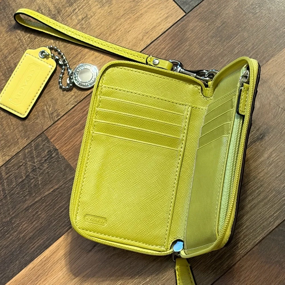 COACH Yellow Leather Wristlet Phone Case